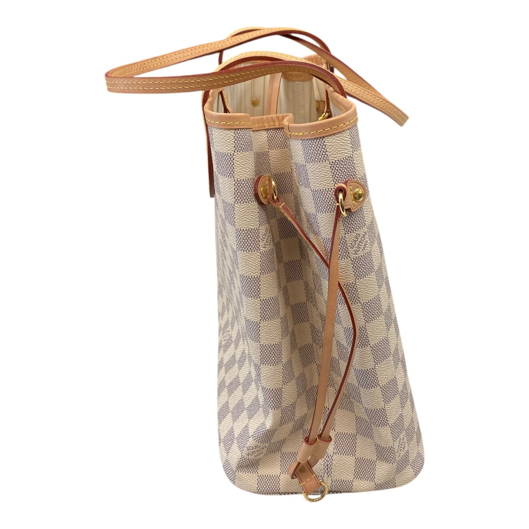 Handbag Luxury Designer By Louis Vuitton In Cream - DAMIER AZUR NEVERFULL MM, Size:Medium