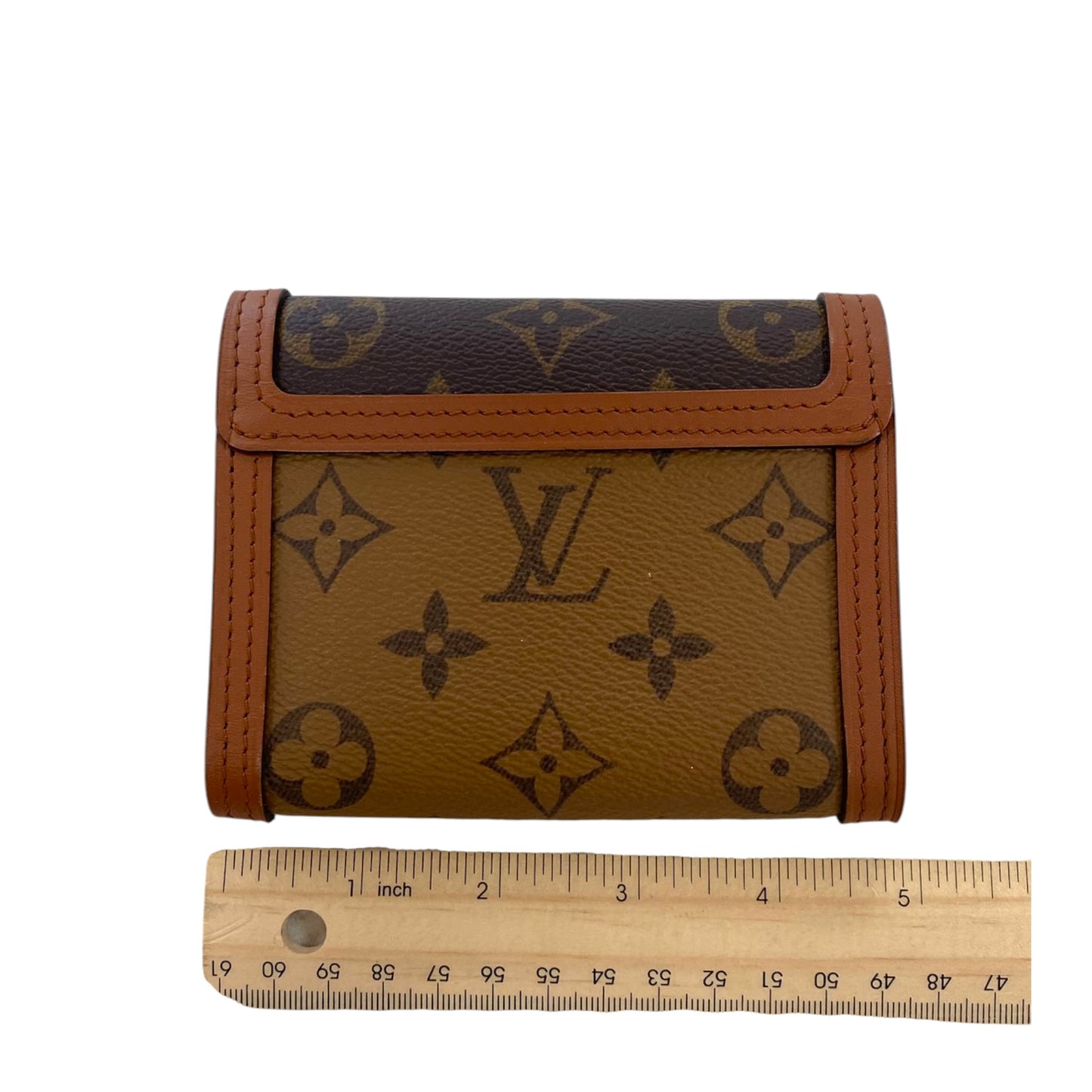 Dauphine Compact Wallet Luxury Designer By Louis Vuitton In Brown & Gold, Size:Small