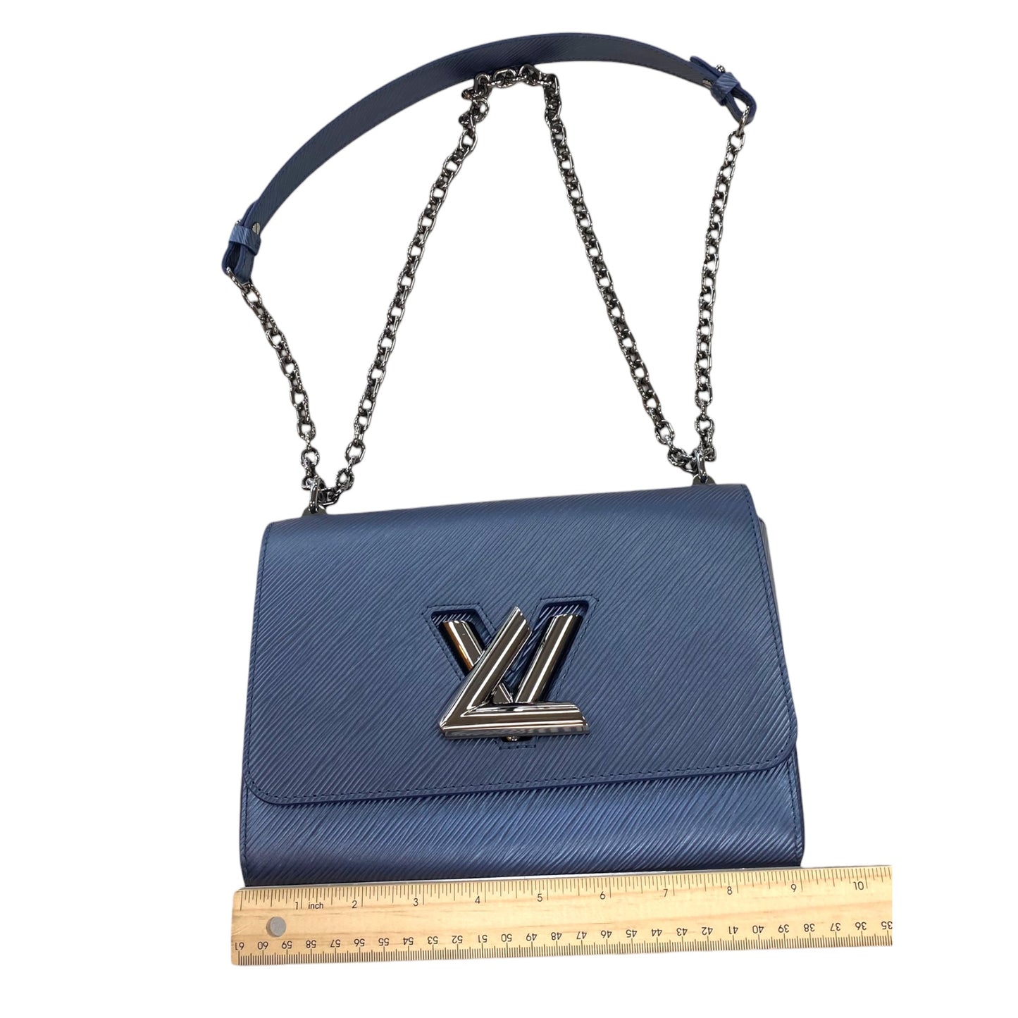 Epi Twist Handbag Luxury Designer By Louis Vuitton In Blue, Size:Medium (MM)