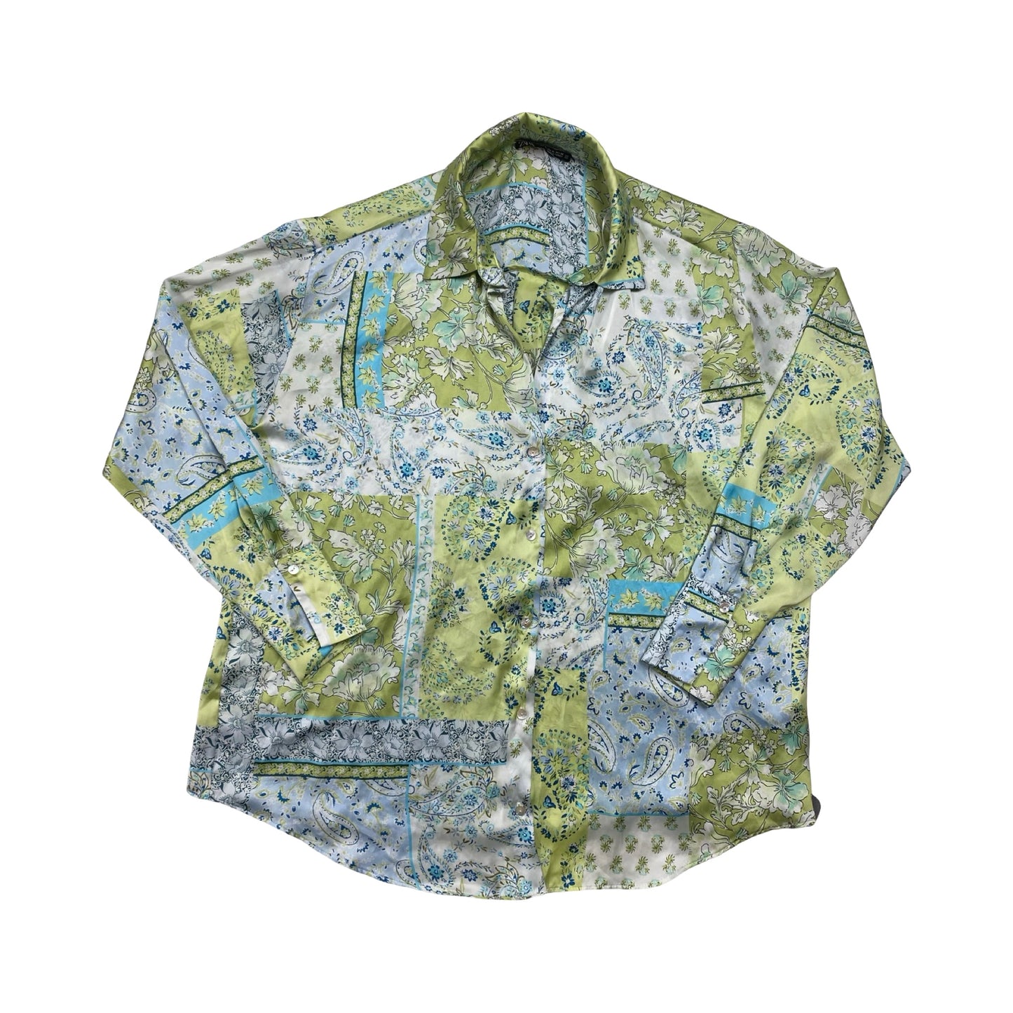 Top 3/4 Sleeve By Zara In Blue & Green, Size:Xl