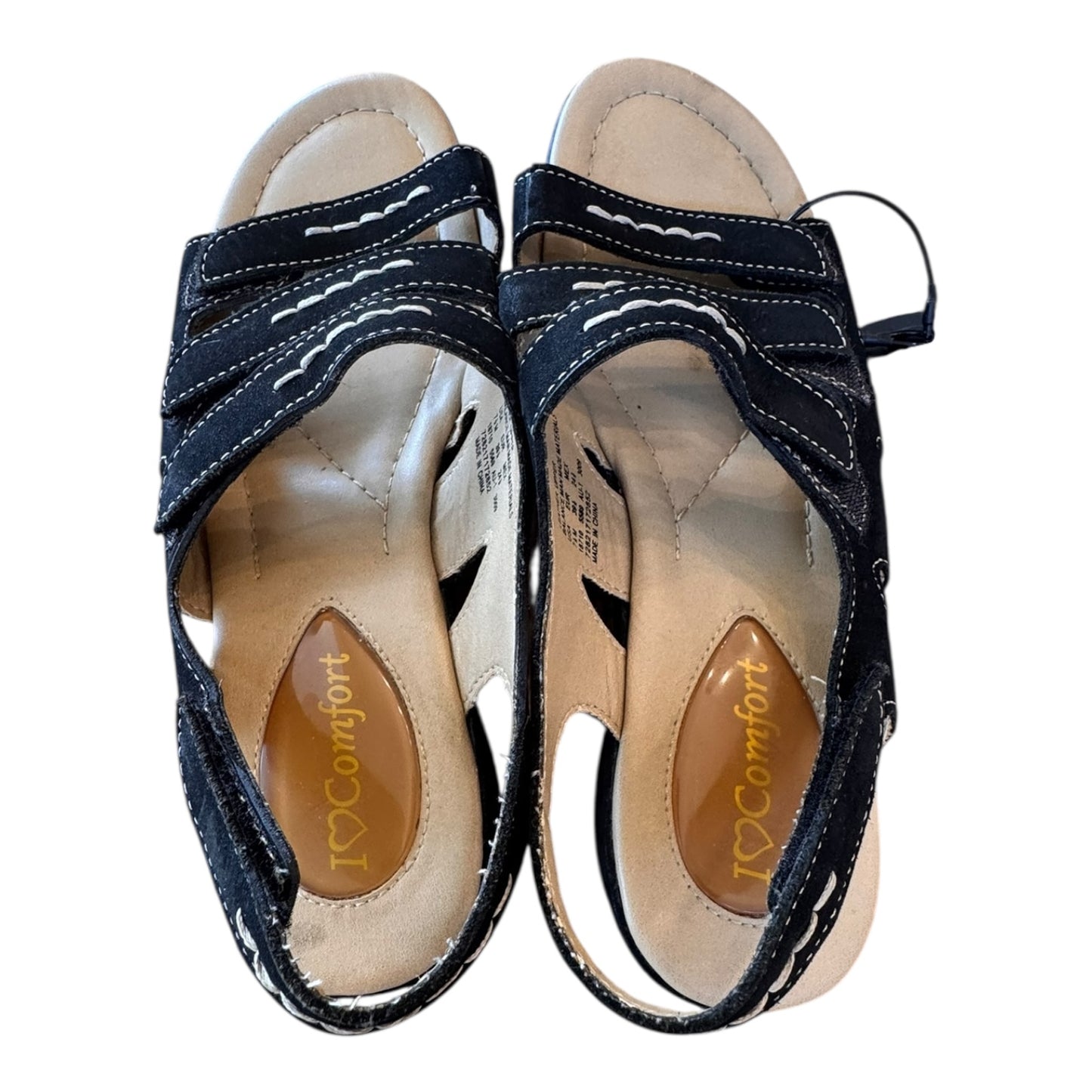 Sandals Flats By I LOVE COMFORT In Black, Size:7.5