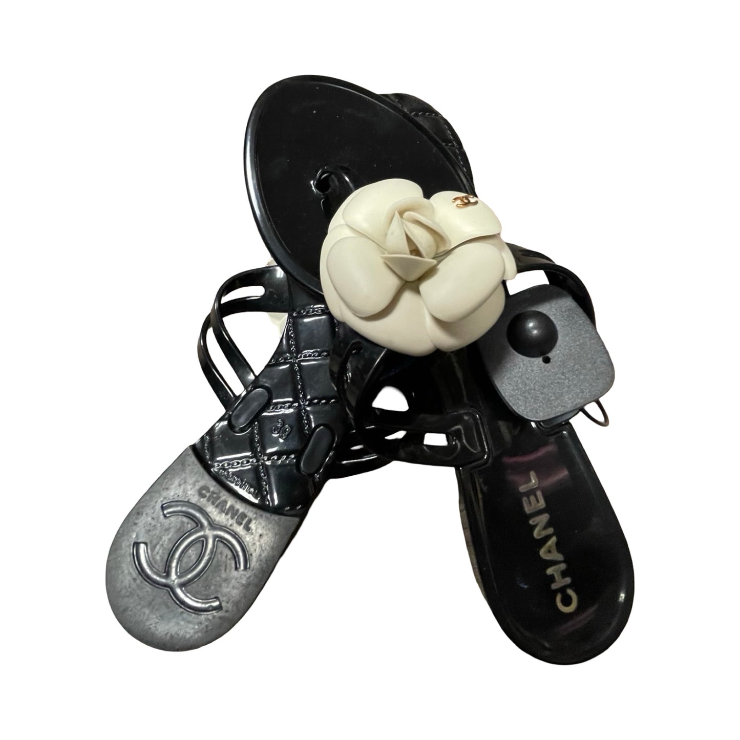 Sandals Luxury Designer By Chanel In Black & Cream, Size:8.5 (EU39)