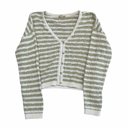 Sweater Cardigan By Hem & Thread In Green & White, Size:S