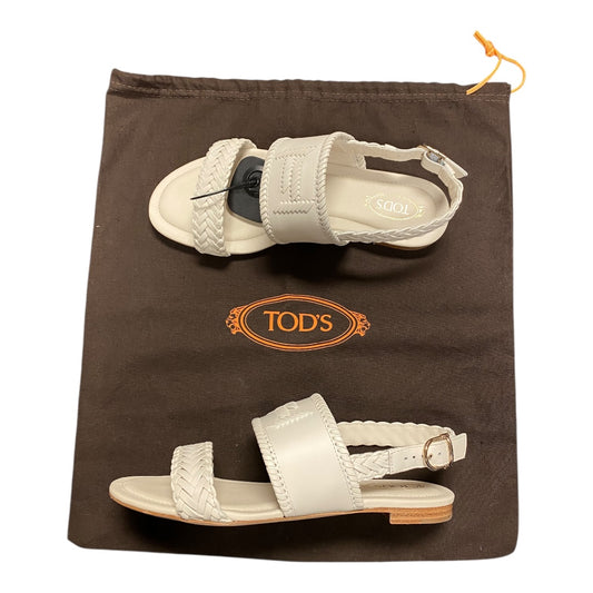 Sandals Luxury Designer By Tods In White, Size:6.5