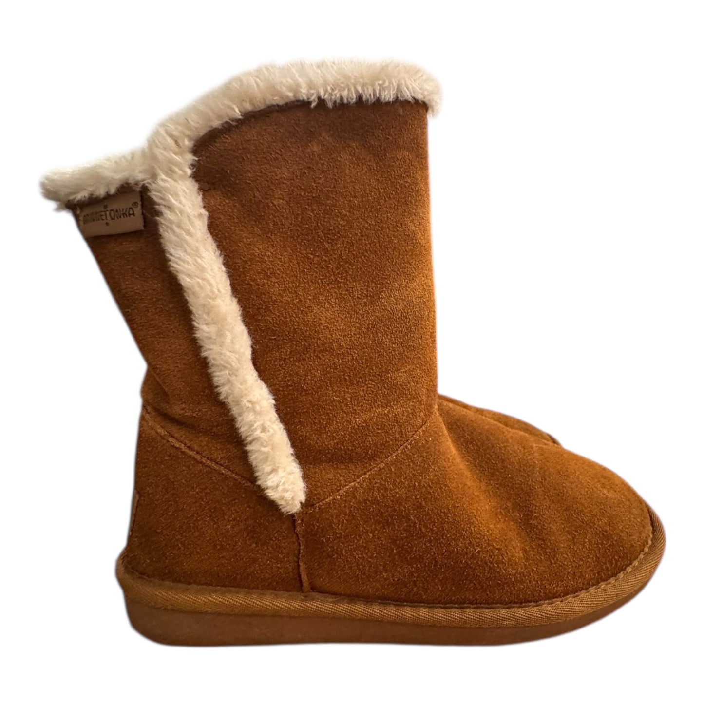 Boots Mid-Calf Flats By Minnetonka In Brown, Size:8