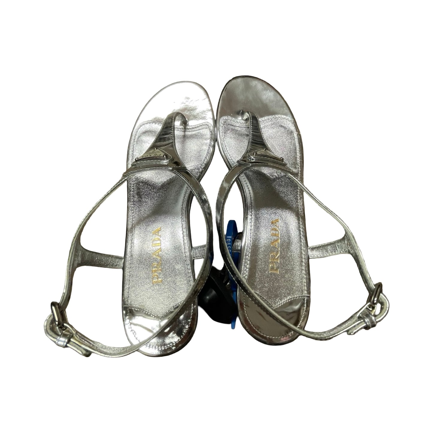 Sandals Luxury Designer By Prada In Silver, Size:9 (EU39.5)
