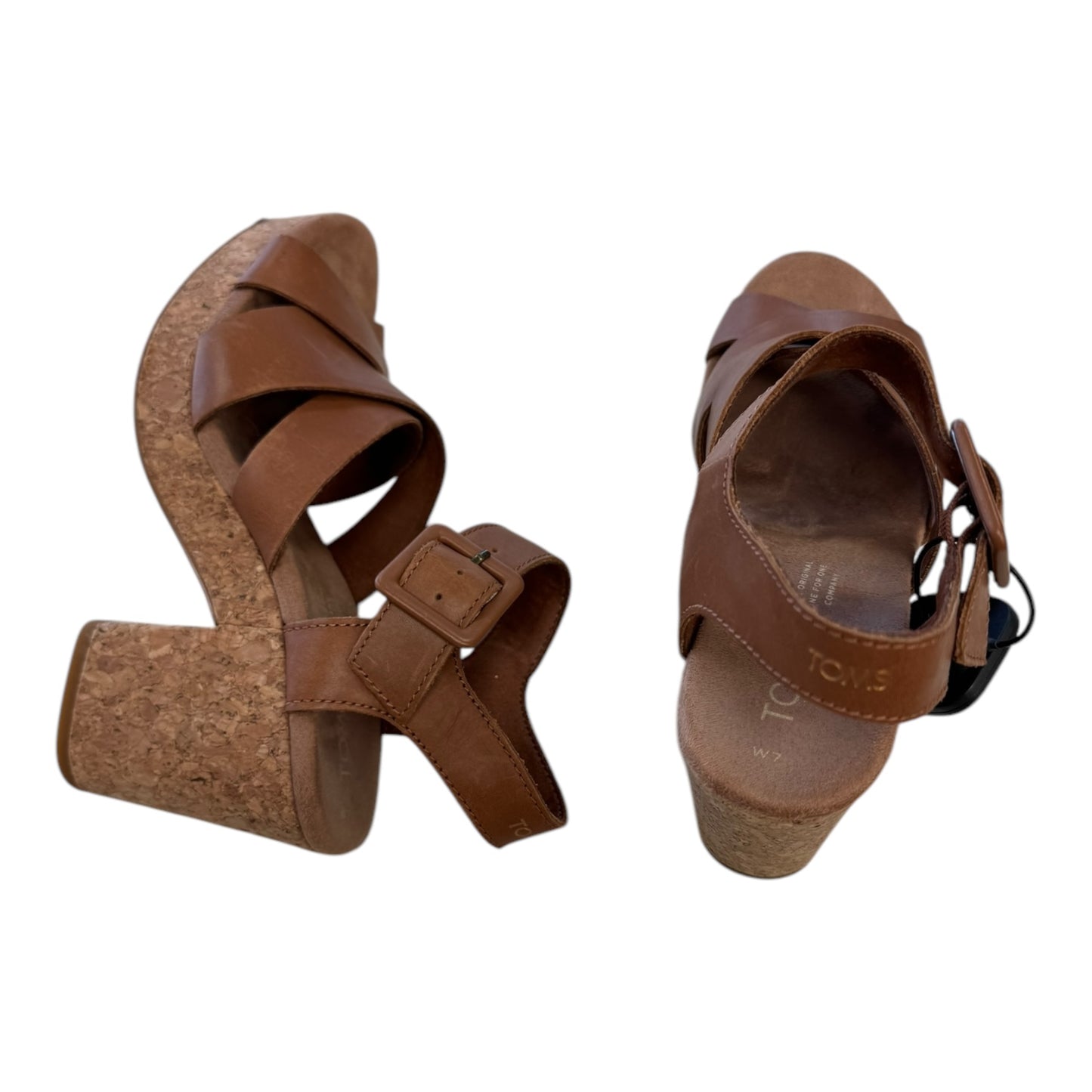 Sandals Heels Block By Toms In Brown, Size:7