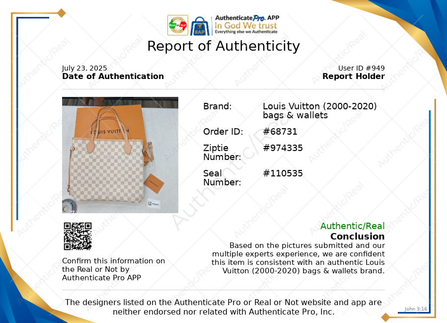 Handbag Luxury Designer By Louis Vuitton In Cream - DAMIER AZUR NEVERFULL MM, Size:Medium