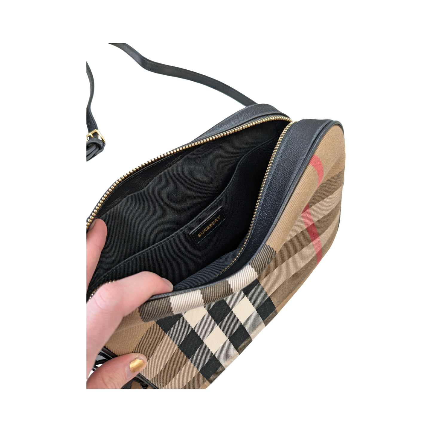 Handbag Luxury Designer By Burberry In Black & Brown, Size:Medium