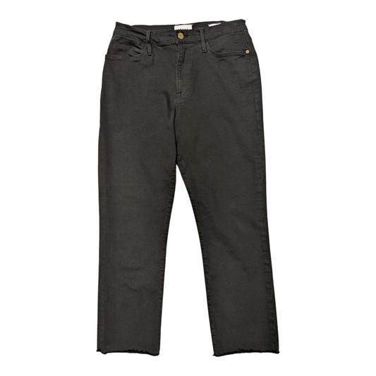 Jeans Straight By Frame In Black Denim, Size:12