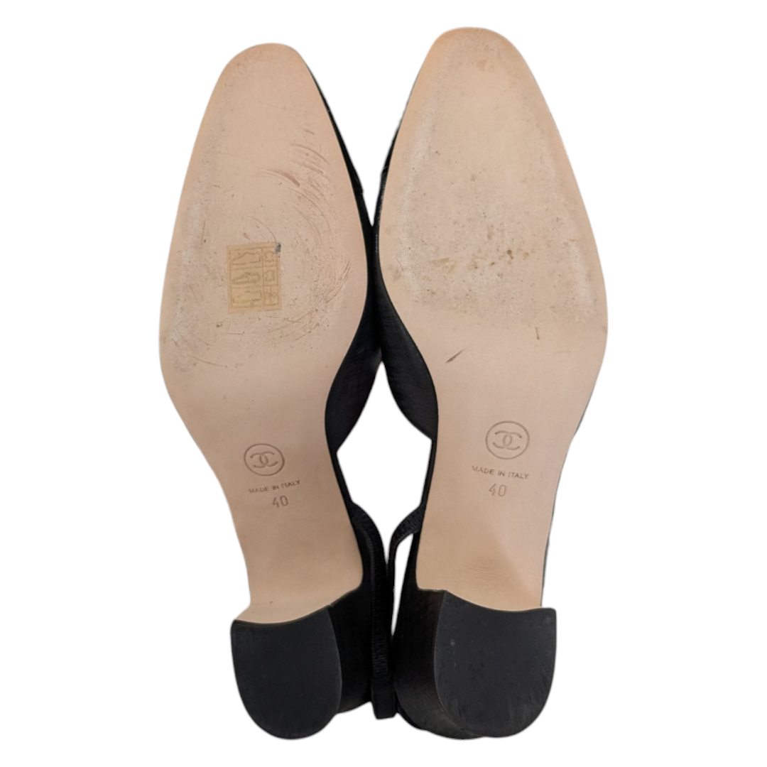 Shoes INTERLOCKING CC LOGO SLINGBACK Luxury Designer By Chanel In Black, Size:9