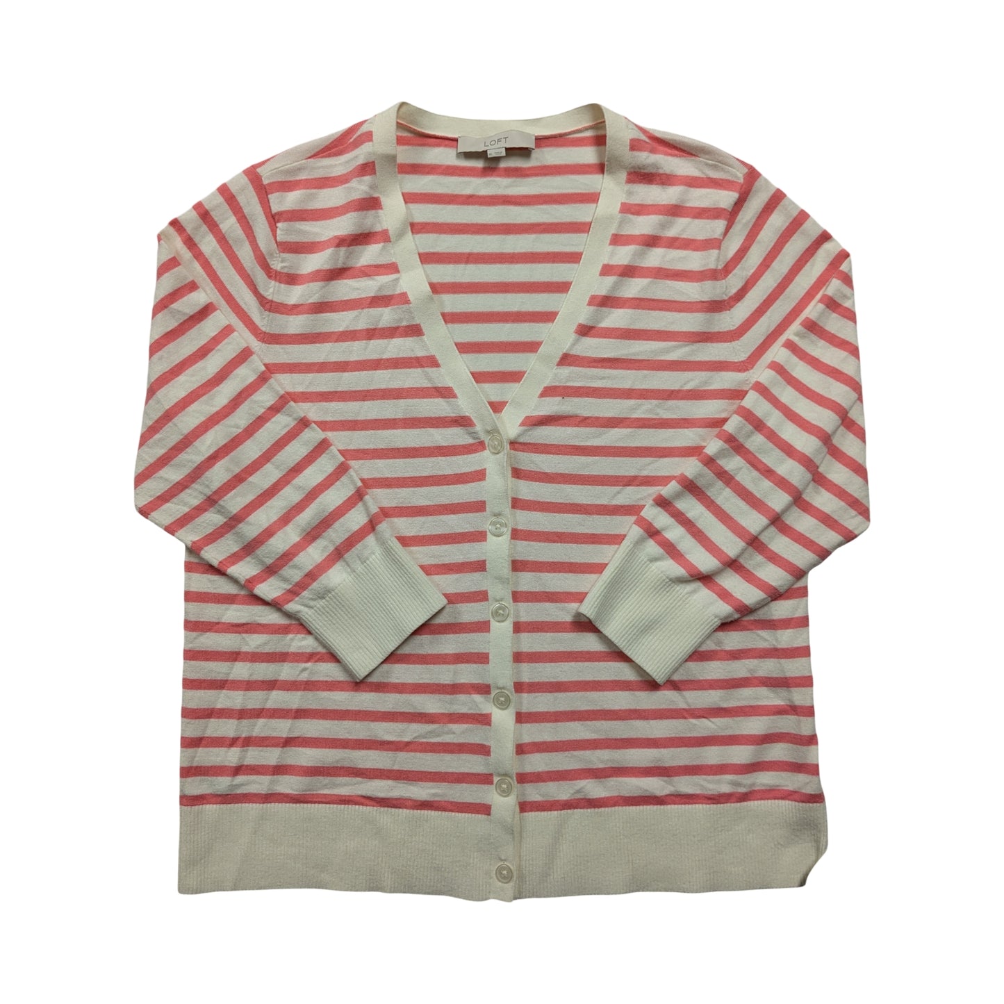 Sweater Cardigan By Loft In Striped Pattern, Size:Xl