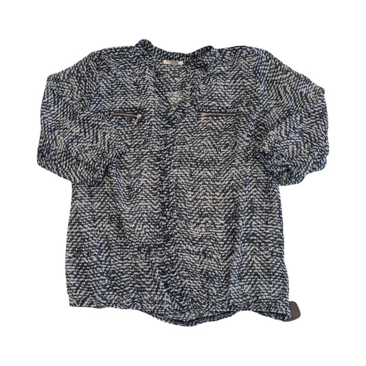 Top 3/4 Sleeve By Roz And Ali In Blue & White, Size:1X
